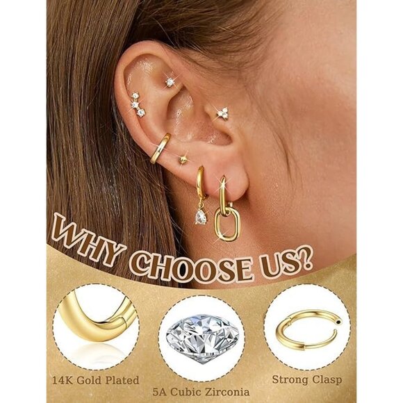 ⚡Gold Plated Multiple Hoop and Stud Earring Set for Women Trendy Fashion Jewelry - Picture 4 of 6